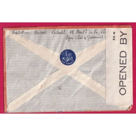 N°414B 501 AGEN LOT ET GARONNE PAR AVION MONTEVIDEO URUGUAY CENSURE ANGLAISE ANGLETERRE 1941 WW2 LETTRE COVER