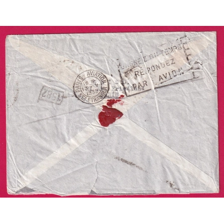 N°411 391 392 394 PARIS 1939 PAR AVION MONTEVIDEO URUGUAY LETTRE COVER