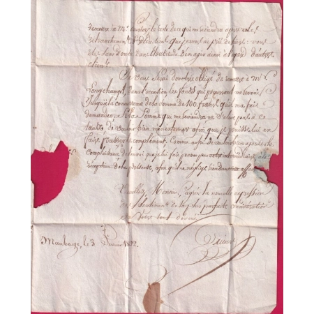 MARQUE P57P MAUBEUGE NORD 1822 POUR VILLAFRANS BESANCON DOUBS LETTRE COVER