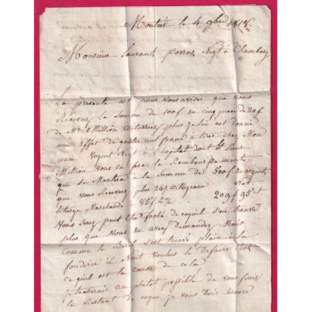 MARQUE CONQUIS 84 MOUTIERS SAVOIE 1818 POUR CHAMBERY LETTRE COVER