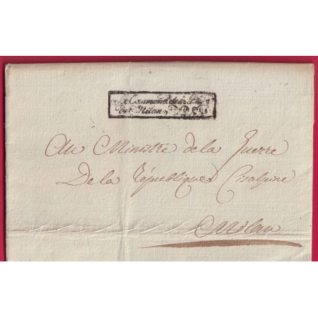 ARMEE ITALIE LE COMMANDANT DE LA PLACE DE MILAN SIGNE GENERAL BROUSSIER AN10 1802 POUR MILAN LETTRE COVER