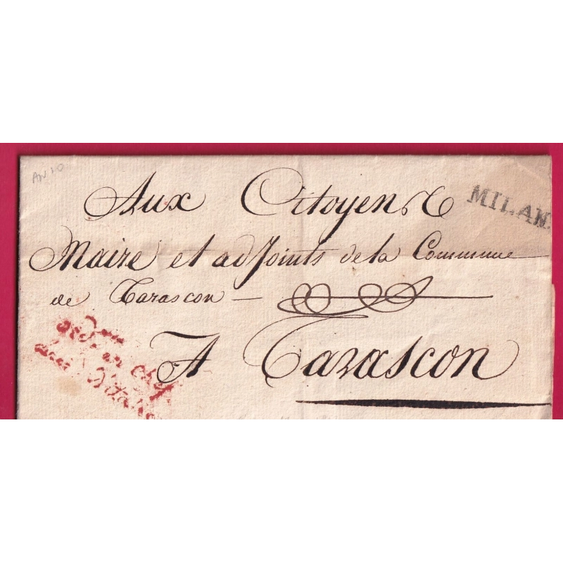 ARMEE ITALIE FRANCHISE COMM ORDONNATEUR BELLE VIGNETTE REVOLUTIONNAIRE TARASCON   BOUCHES DU RHONE LETTRE COVER