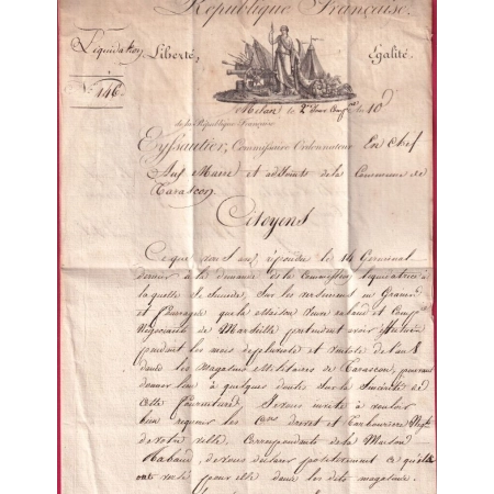 ARMEE ITALIE FRANCHISE COMM ORDONNATEUR BELLE VIGNETTE REVOLUTIONNAIRE TARASCON   BOUCHES DU RHONE LETTRE COVER