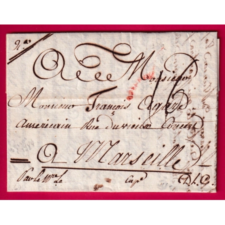 LETTRE DU CAP HAITIEN HAITI 1784 MARQUE COLONIE CINTREE EN ROUGE POUR MARSEILLE LETTRE COVER