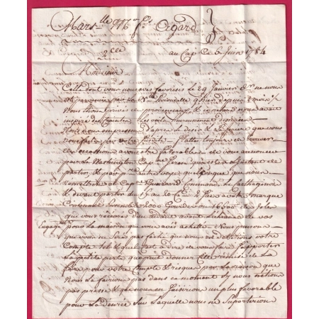 LETTRE DU CAP HAITIEN HAITI 1784 MARQUE COLONIE CINTREE EN ROUGE POUR MARSEILLE LETTRE COVER