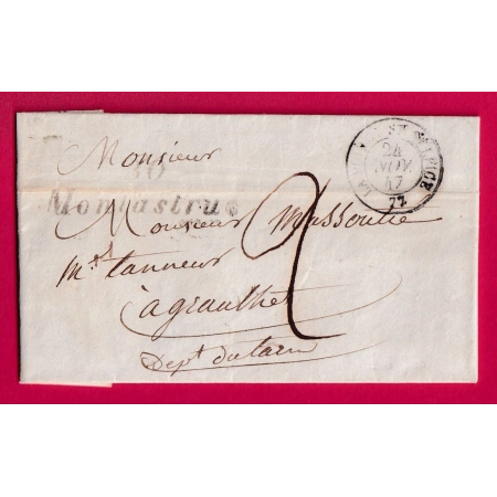 CURSIVE 30 MONTASTRUC HAUTE GARONNE CAD T15 LA POINTE ST SULPICE TARN 1847 POUR GRAULHET LETTRE COVER