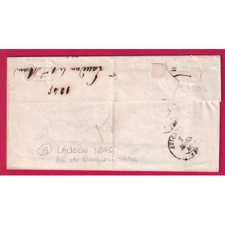 BOITE RURALE SEULE B LAUDUN GARD + DECIME RURAL POUR AVIGNON VAUCLUSE 1845 LETTRE COVER
