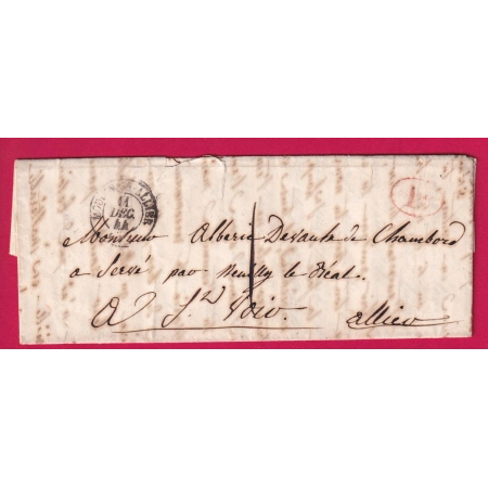 CURSIVE 3 NEUILLY LE REAL ALLIER 1844 EN ARRIVE DEPART MOULINS POUR ST VOID TAXE LOCALE 1 DECIME RURAL LETTRE COVER