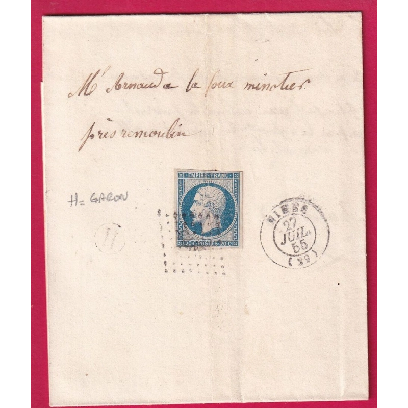 N°14 PC NIMES GARD BOITE RURALE H GARON POUR REMOULINS 1855 LETTRE COVER