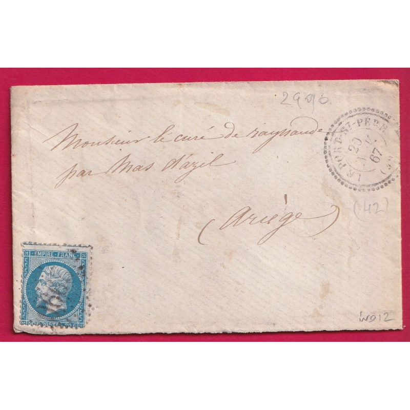 N°22 GC 2996 LE PORT ST PERE LOIRE INFERIEURE CAD TYPE 22 POUR LE MAS D'AZIL ARIEGE INDICE 12 LETTRE COVER