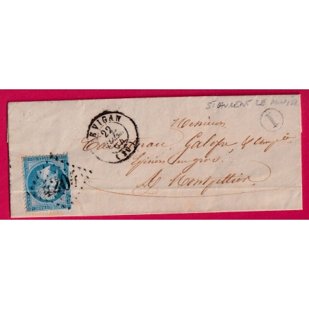N°22 GC 4204 LE VIGAN GARD BOITE RURALE I ST LAURENT LE MINIER POUR MONTPELLIER HERAULT LETTRE COVER