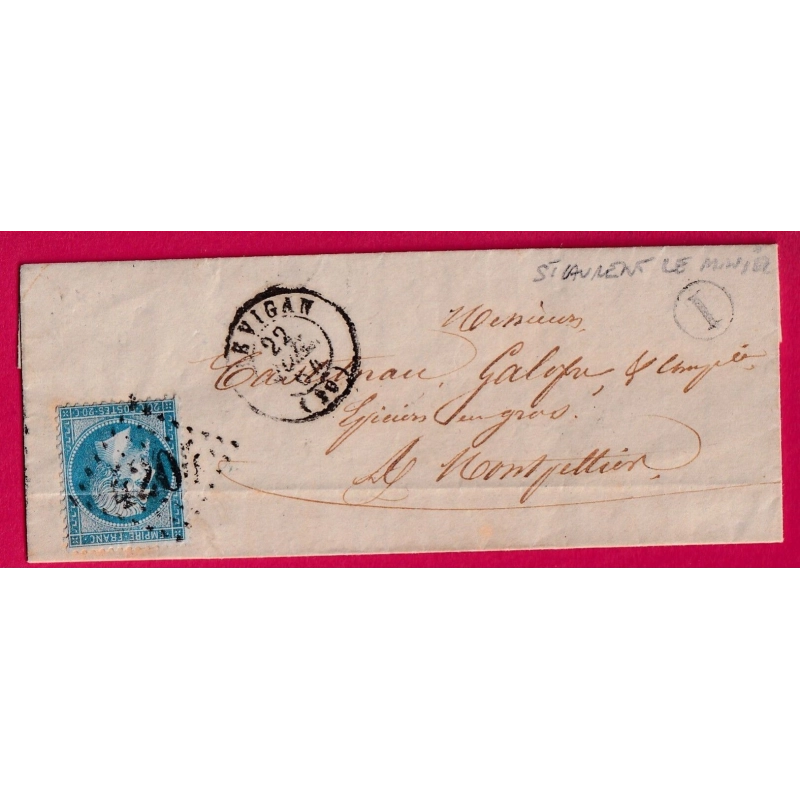N°22 GC 4204 LE VIGAN GARD BOITE RURALE I ST LAURENT LE MINIER POUR MONTPELLIER HERAULT LETTRE COVER