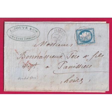 N°60 CAD TYPE 17 JOYEUSE ARDECHE POUR PANISSIERE LOIRE LETTRE COVER