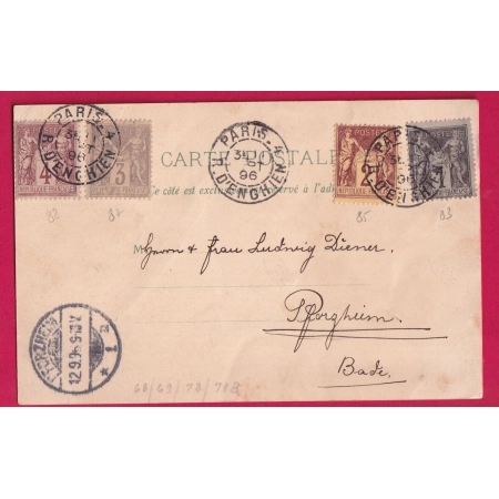 N°83 85 87 88 R D'ENGHEINS POUR ALLEMAGNE 1896 BELLE CARTE POSTALE LETTRE COVER