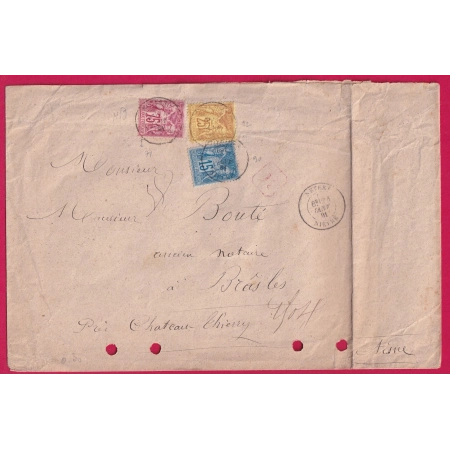 N°71 90 92 NEVERS NIEVRE RECOMMANDE POUR BRASLES AISNE LETTRE COVER