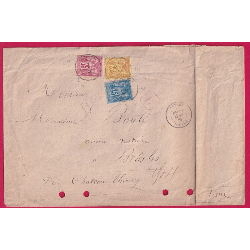 N°71 90 92 NEVERS NIEVRE RECOMMANDE POUR BRASLES AISNE LETTRE COVER