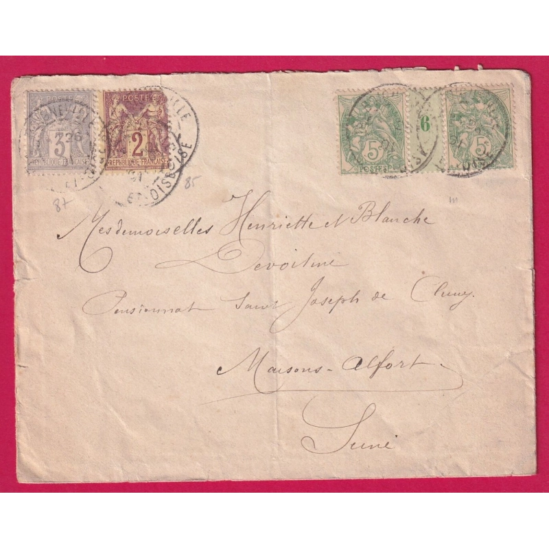 N°85 87 N°111 PAIRE MILLESIME 6 BOIGNEVILLE SEINE ET OISE 1901 LETTRE COVER