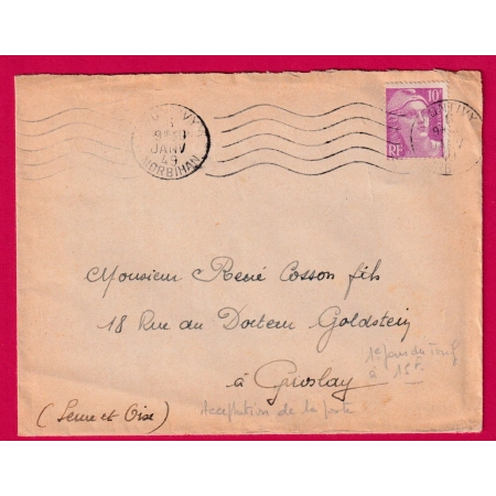 N°811 1ER JOUR DE TARIF A 10FR 6 JANVIER 1949 PONTIVY MORBIHAN LETTRE MARIANNE DE GANDON