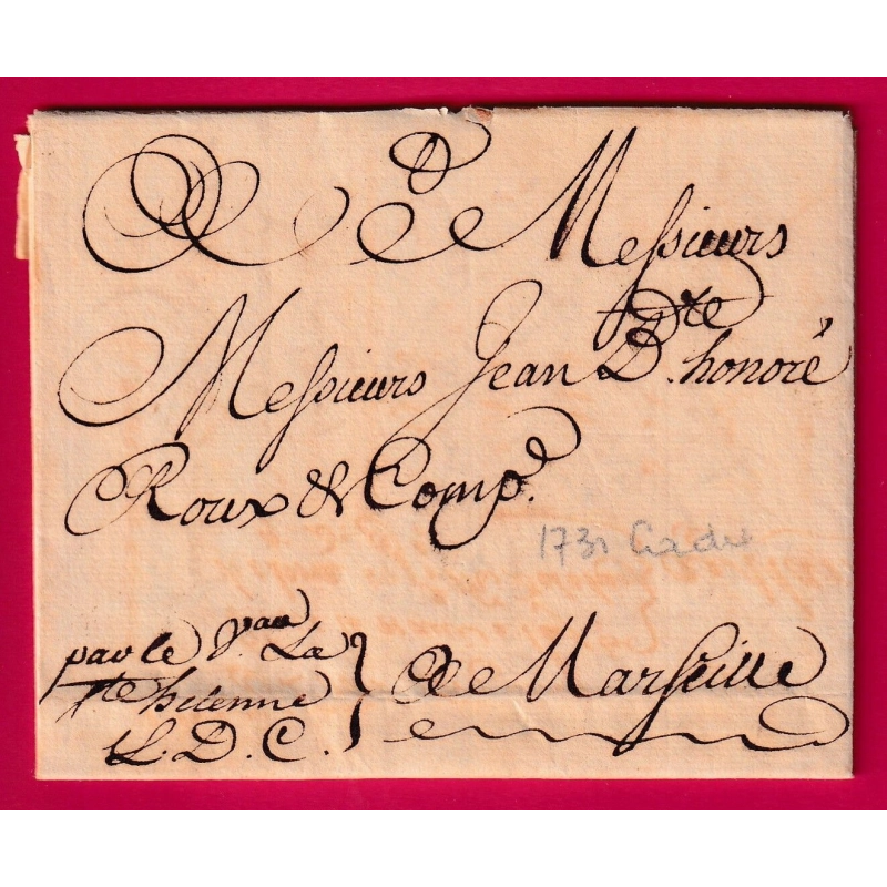 LETTRE EN FRANCHISE MARITIME CADIX ESPAGNE 1731 PAR LE VAISSEAUX LE STE HELENE LDC POUR MARSEILLE LETTRE COVER