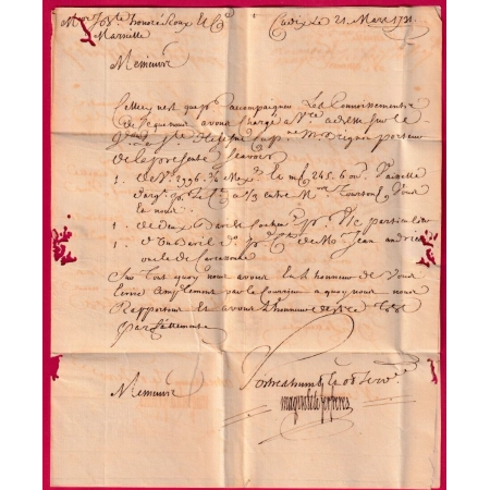 LETTRE EN FRANCHISE MARITIME CADIX ESPAGNE 1731 PAR LE VAISSEAUX LE STE HELENE LDC POUR MARSEILLE LETTRE COVER