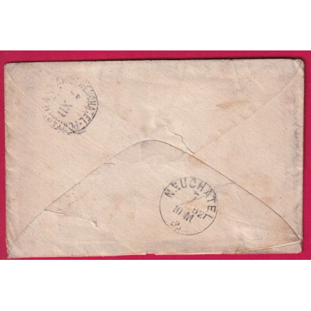 CAD PARIS BUREAU N TAXE SUISSE 40 EN ROUGE 1862 POUR NEUFCHATEL SUISSE LETTRE COVER