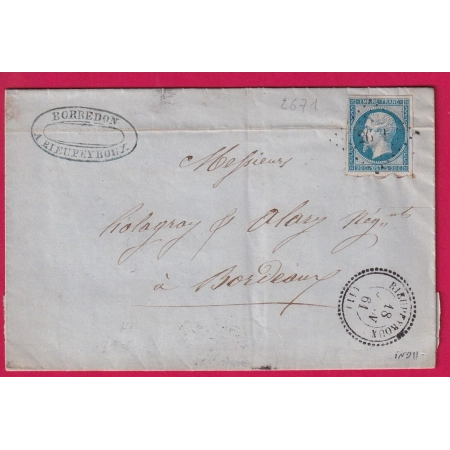 N°14 PC 2671 RIEUPEYROUX AVEYRON CAD TYPE 22 POUR BORDEAUX LETTRE COVER