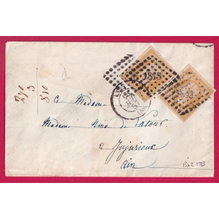 N°13 X2 TTB PC 1818 LYON POUR JUJURIEUX AIN 1857 LETTRE COVER