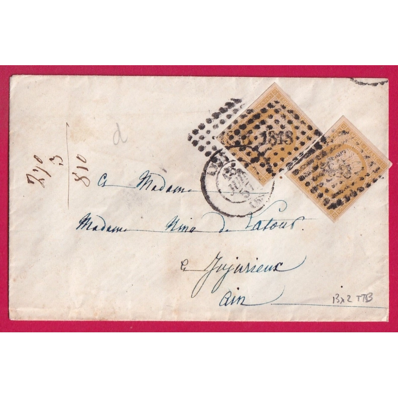 N°13 X2 TTB PC 1818 LYON POUR JUJURIEUX AIN 1857 LETTRE COVER