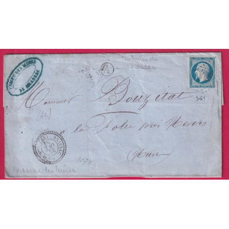 N°14 PC 3064 BRASSAC LES MINES PUY DE DOME BOITE RURALE A LES MINES DE BRASSAC POUR NEVERS NIEVRE LETTRE COVER