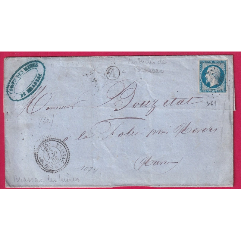 N°14 PC 3064 BRASSAC LES MINES PUY DE DOME BOITE RURALE A LES MINES DE BRASSAC POUR NEVERS NIEVRE LETTRE COVER