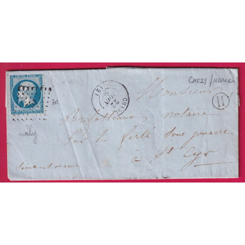 N°14 PC 751 CHARLY AISNE BOITE RURALE H CHEZY SUR MARNE POUR ST CYR SEINE ET MARNE LA FERTE SOUS JOUARRE LETTRE COVER