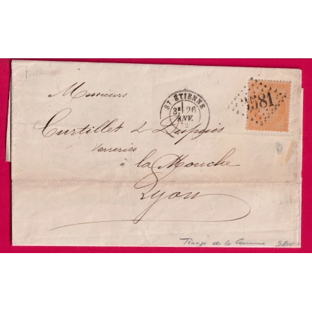 N°38 TIRAGE DE LA COMMUNE GC 3581 ST ETIENNE LOIRE POUR LYON LETTRE COVER