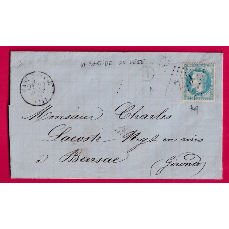 N°29 GC 749 CASTELFRANC LOT BOITE RURALE A LA BASTIDE DU VERT POUR BARSAC GIRONDE LETTRE COVER