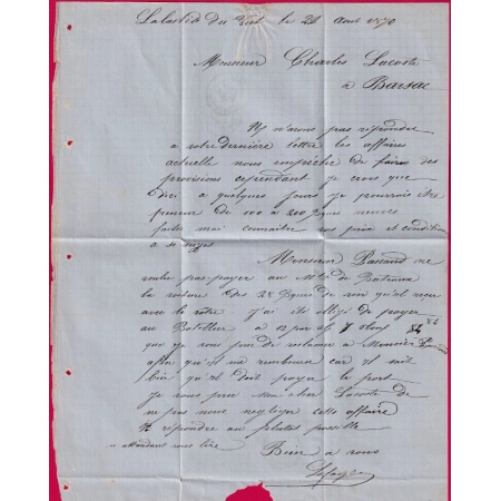 N°29 GC 749 CASTELFRANC LOT BOITE RURALE A LA BASTIDE DU VERT POUR BARSAC GIRONDE LETTRE COVER