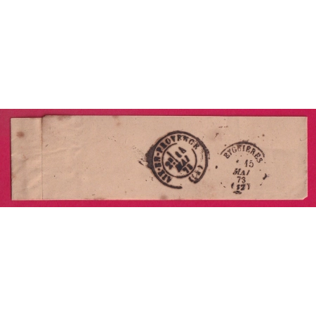 N°51 CAD LYON LES BROTTEAUX BANDE DE JOURNAL POUR EYGUIERES BOUCHES DU RHONE 1873 LETTRE COVER