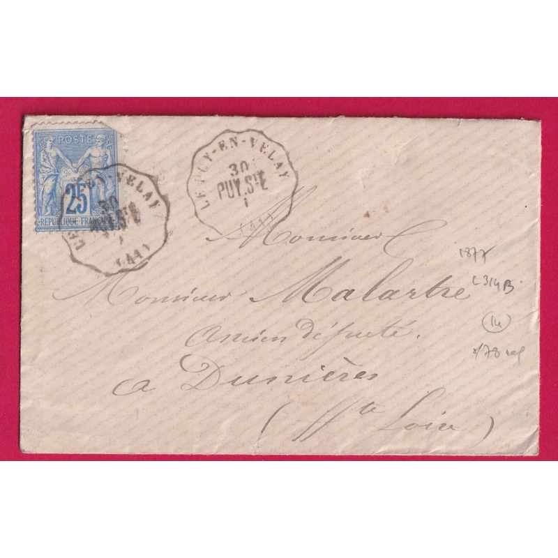 N°78 LE PUY EN VELAY HAUTE LOIRE POUR DUNIERES INDICE 14 LETTRE COVER