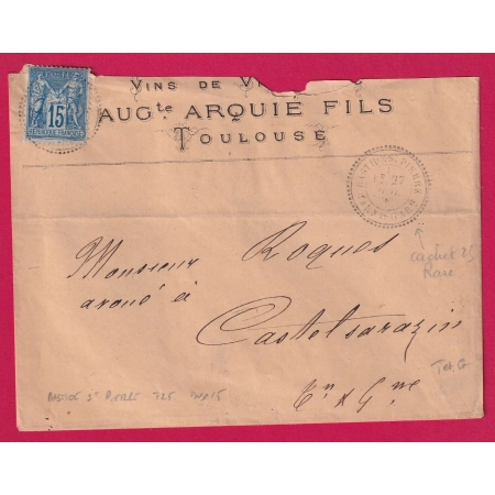 N°90 CAD TYPE 25 LA BASTIDE ST PIERRE TARN ET GARONNE INDICE 15 POUR CASTELSARRAZIN LETTRE COVER