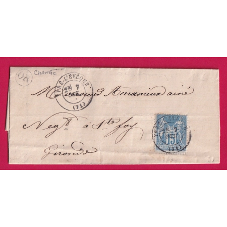 N°90 IVRE L'EVEQUE SARTHE OR CHANGE POUR STE FOY LA GRANDE GIRONDE LETTRE COVER