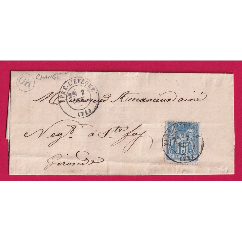 N°90 IVRE L'EVEQUE SARTHE OR CHANGE POUR STE FOY LA GRANDE GIRONDE LETTRE COVER