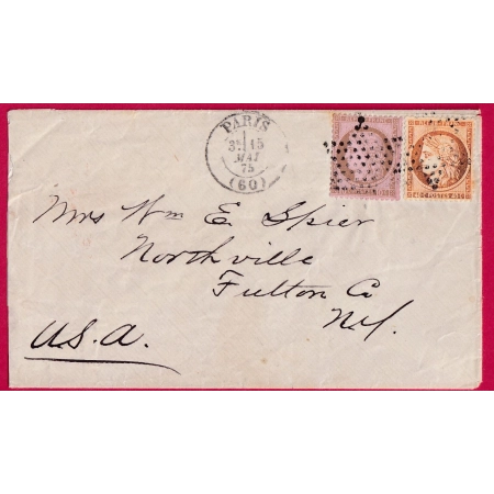 N°54 38 PARIS ETOILE PLEINE BUREAU CENTRAL POUR NEW YORK USA 1875