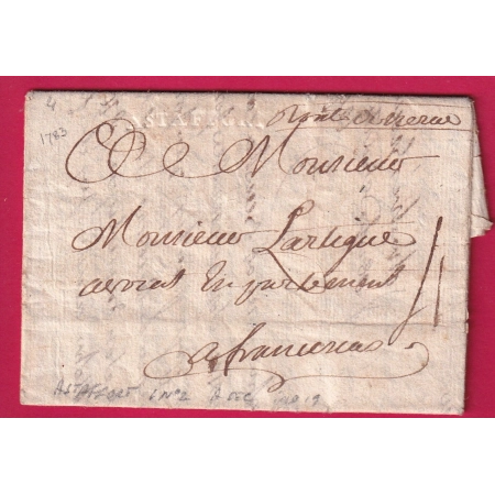 MARQUE ASTAFFORT A SEC LOT ET GARONNE LN°2 INDICE 19 MENTION ROUTE DE NERAC POUR FRANCESCAS 1783 LETTRE COVER