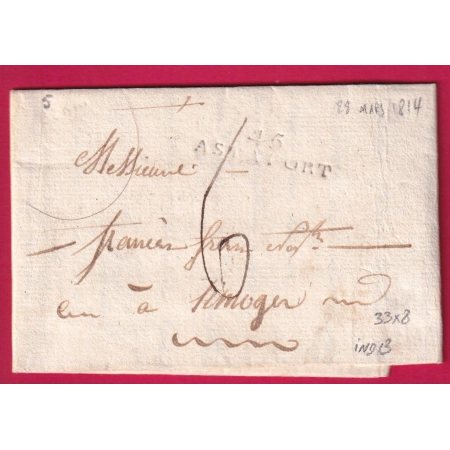 MARQUE 45 ASTAFFORT LOT ET GARONNE 33X8 INDICE 13 POUR LIMOGES HAUTE VIENNE 1814 LETTRE COVER