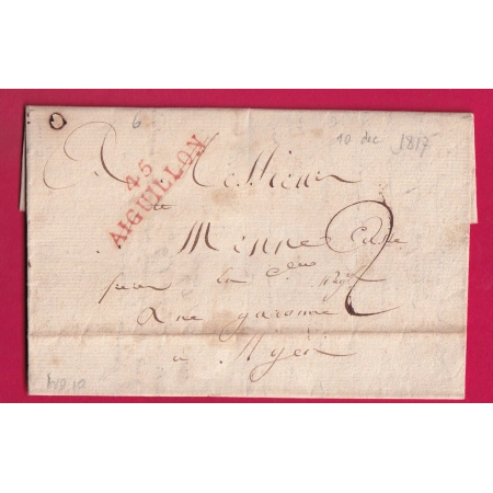 MARQUE 45 AIGUILLON EN ROUGE LOT ET GARONNE 1817 INDICE 10 POUR AGEN LETTRE COVER