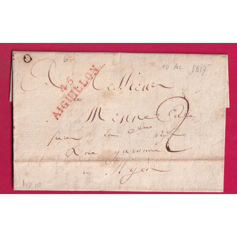 MARQUE 45 AIGUILLON EN ROUGE LOT ET GARONNE 1817 INDICE 10 POUR AGEN LETTRE COVER
