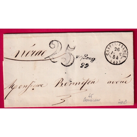 CURSIVE 45 BOUGLON LOT ET GARONNE CAD TYPE 15 CASTELJALOUX POUR NERAC INDICE 13 LETTRE COVER FRANCE