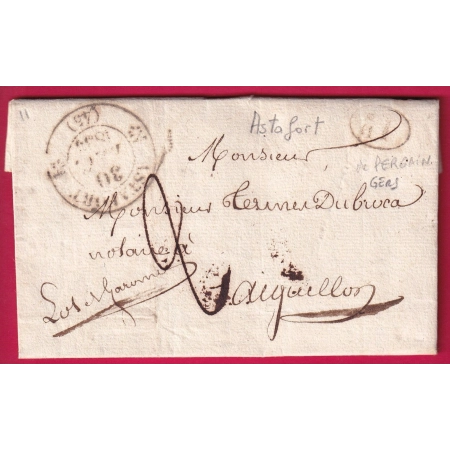 CAD TYPE 12 ASTAFFORT LOT ET GARONNE DECIME RURAL DE PERGAIN DANS LE GERS 1833 POUR AIGUILLON LETTRE COVER FRANCE