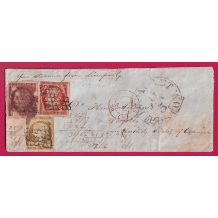 N°1 5 ET 6 GRILLE PARIS BUREAU G EN ROUGE POUR NORFOLK CITY USA VIA BOSTON LETTRE COVER