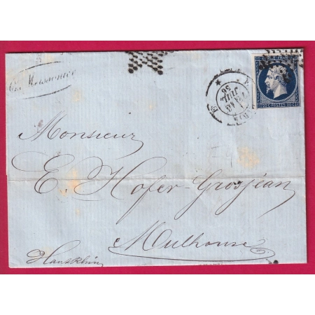 N°14 BLEU SUR NOIR BELLE COULEUR PARIS ETOILE PLEINE BUREAU E POUR MULHOUSE HAUT RHIN LETTRE COVER