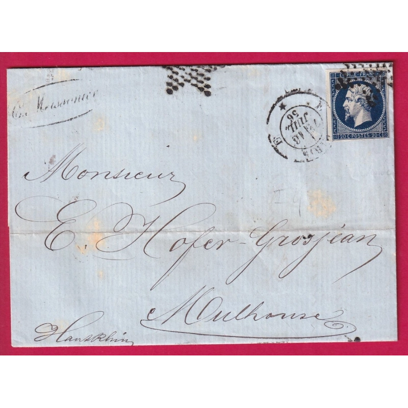 N°14 BLEU SUR NOIR BELLE COULEUR PARIS ETOILE PLEINE BUREAU E POUR MULHOUSE HAUT RHIN LETTRE COVER