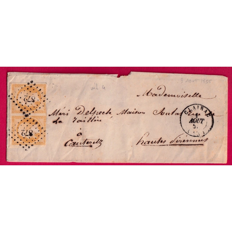 N°13 PAIRE PC 872 CLAIRAC LOT ET GARONNE POUR CAUTERETS HAUTES PYRENEES LETTRE COVER